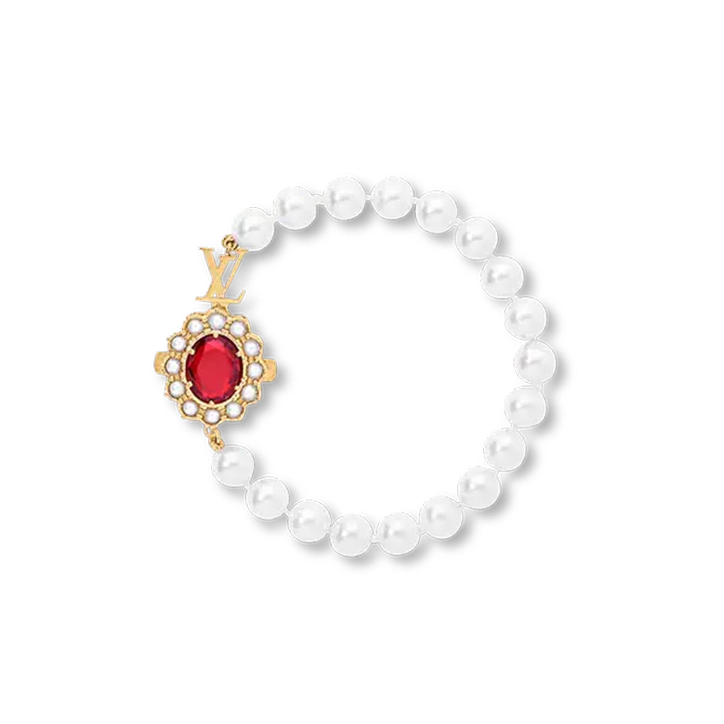l**is V*t*n red stone pearl charm bracelet m1497m
